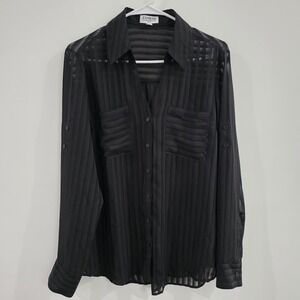Express Portofino Shirt Womens Size Large Slim Fit Striped Sheer Business Casual